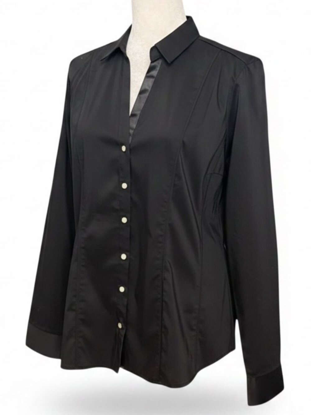 NWT 7th Avenue Design Studio Womens L Black Stretch Button Front Career Shirt